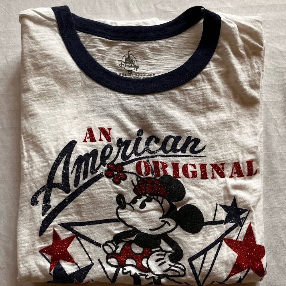 Disney Ladies' Red, White, and Blue Minnie Mouse Short Sleeve T-Shirt